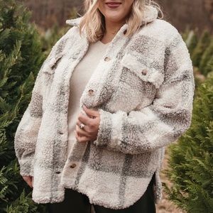 Oversized Sherpa Flannel Sweater | Shearling Cardigan